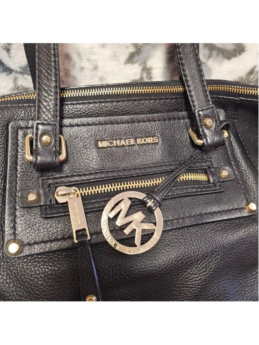 Michael Kors Black Pebbled Leather Satchel with Gold Hardware - Picture 3 of 9